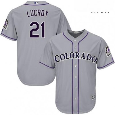 Mens Majestic Colorado Rockies 21 Jonathan Lucroy Replica Grey Road Cool Base MLB Jersey