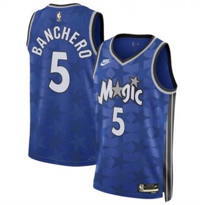 Men Orlando Magic 5 Paolo Banchero Blue 2023 24 Classic Edition Stitched Basketball Jersey