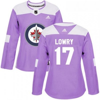 Womens Adidas Winnipeg Jets 17 Adam Lowry Authentic Purple Fights Cancer Practice NHL Jersey