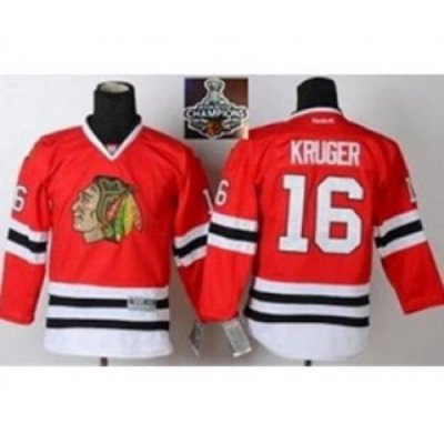 youth nhl jerseys chicago blackhawks #16 kruger red[2015 Stanley cup champions][kruger]