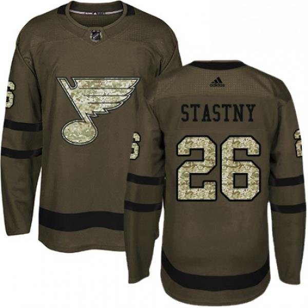 Mens Adidas St Louis Blues 26 Paul Stastny Authentic Green Salute to Service NHL Jersey