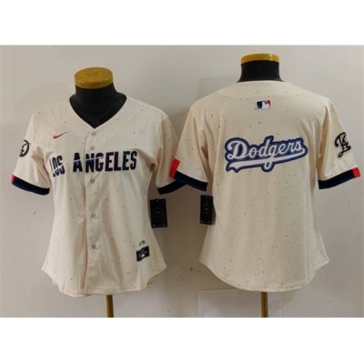 Women Los Angeles Dodgers Team Big Logo Cream 2024 City Connect Limited Stitched Jersey 2