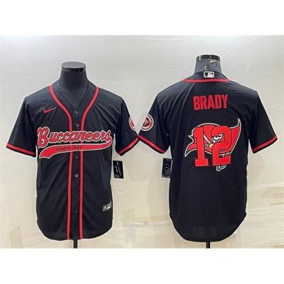 Men Tampa Bay Buccaneers 12 Tom Brady Black Team Big Logo With Patch Cool Base Stitched Baseball Jersey