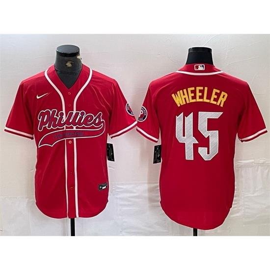 Men Philadelphia Phillies 45 Zack Wheeler Red 2024 City Connect Stitched Jersey