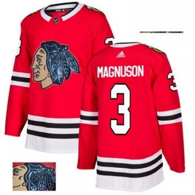 Mens Adidas Chicago Blackhawks 3 Keith Magnuson Authentic Red Fashion Gold NHL Jersey