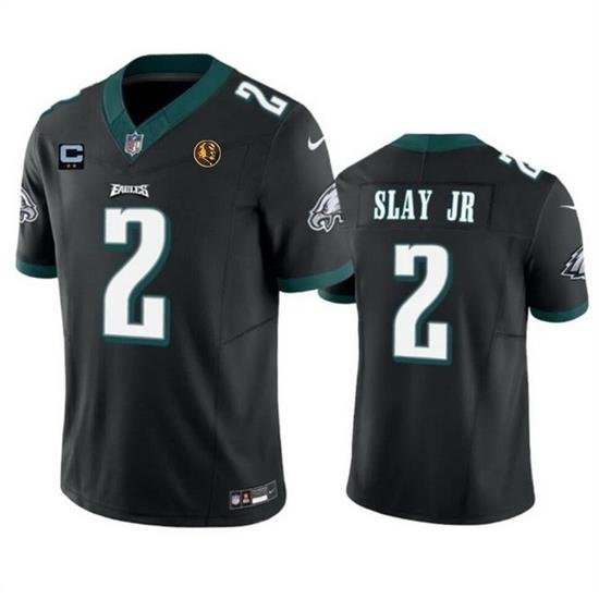 Men Philadelphia Eagles 2 Darius Slay JR Black 2023 F U S E  With 2 Star C Patch And John Madden Patch Vapor Limited Stitched Football Jersey