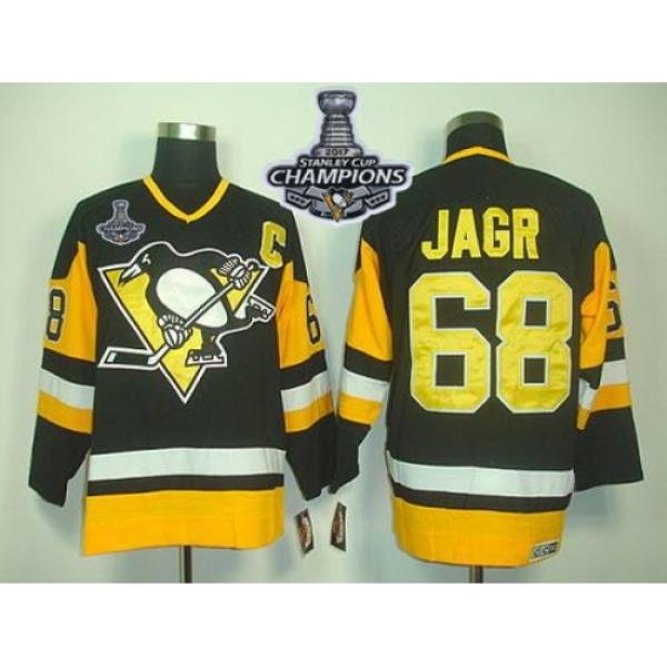 Penguins #68 Jaromir Jagr Black CCM Throwback 2017 Stanley Cup Finals Champions Stitched NHL Jersey