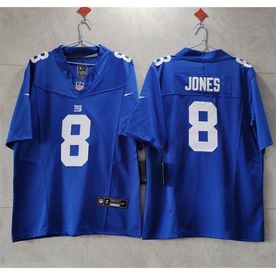 Men New York Giants 8 Daniel Jones Blue 2023 F U S E  Vapor Untouchable Limited Stitched Jersey