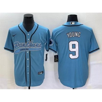 Men Carolina Panthers 9 Bryce Young Blue With Patch Cool Base Stitched Baseball Jersey