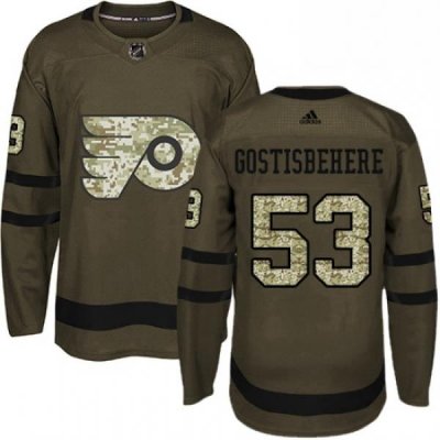 Mens Adidas Philadelphia Flyers 53 Shayne Gostisbehere Authentic Green Salute to Service NHL Jersey