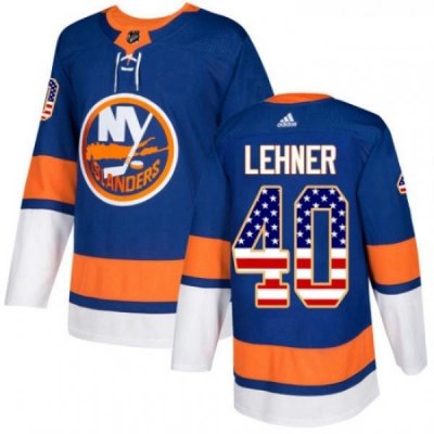 Youth Adidas New York Islanders 40 Robin Lehner Authentic Royal Blue USA Flag Fashion NHL Jersey