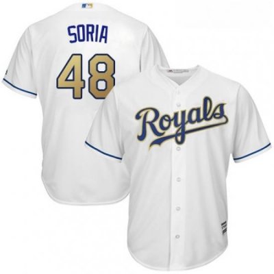 Youth Majestic Kansas City Royals 48 Joakim Soria Authentic White Home Cool Base MLB Jersey