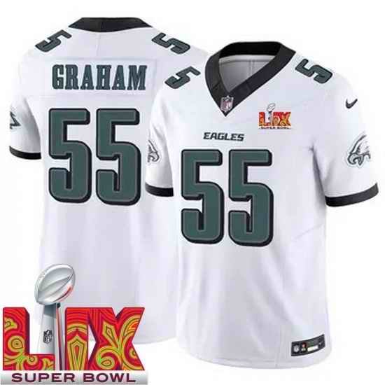 Men Philadelphia Eagles Brandon Graham #55 White 2024 2025 Super Bowl LIX F U S E Stitched NFL Jersey