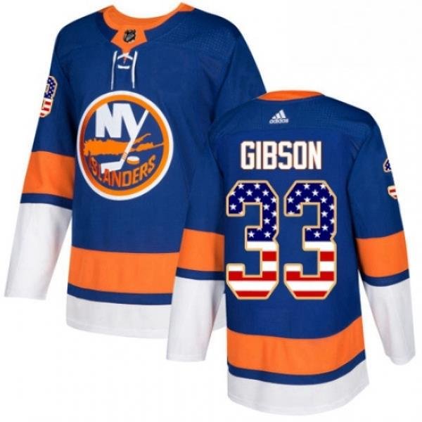 Mens Adidas New York Islanders 33 Christopher Gibson Authentic Royal Blue USA Flag Fashion NHL Jersey