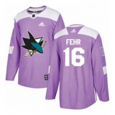 Mens Adidas San Jose Sharks 16 Eric Fehr Authentic Purple Fights Cancer Practice NHL Jerse