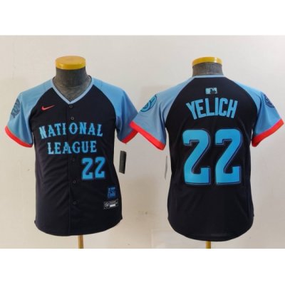 Youth National League 22 Christian Yelich Navy 2024 All Star Limited Stitched Baseball Jersey 1