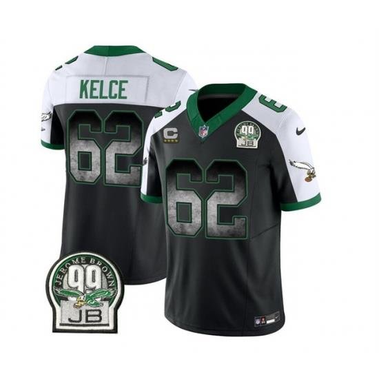 Men Philadelphia Eagles 62 Jason Kelce Black White 2023 F U S E  With 4 Star C Patch Throwback Vapor Untouchable Limited Stitched Football Jersey