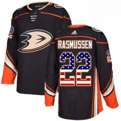 Mens Adidas Anaheim Ducks 22 Dennis Rasmussen Authentic Black USA Flag Fashion NHL Jersey