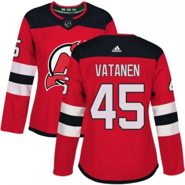 Womens Adidas New Jersey Devils 45 Sami Vatanen Authentic Red Home NHL Jersey