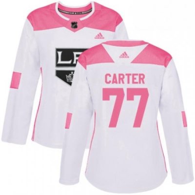 Womens Adidas Los Angeles Kings 77 Jeff Carter Authentic WhitePink Fashion NHL Jersey