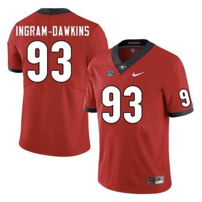 Men #93 Tyrion Ingram-Dawkins Georgia Bulldogs College Football Jerseys Sale-Red