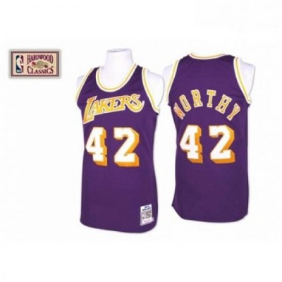 Mens Mitchell and Ness Los Angeles Lakers 42 James Worthy Authentic Purple Throwback NBA Jersey