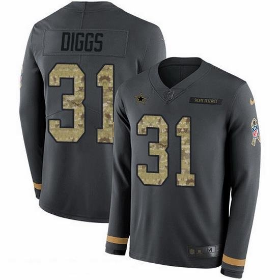 Nike Cowboys 31 Trevon Diggs Anthracite Salute to Service Men Stitched NFL Limited Therma Long Sleeve Jersey