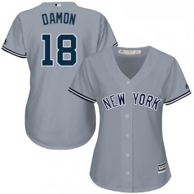 Womens Majestic New York Yankees 18 Johnny Damon Replica Grey Road MLB Jersey