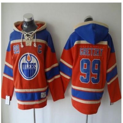 Edmonton Oilers #99 Wayne Gretzky Orange Sawyer Hooded Sweatshirt Stitched NHL Jersey