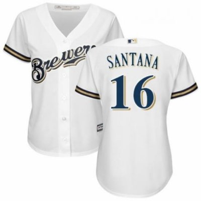 Womens Majestic Milwaukee Brewers 16 Domingo Santana Replica Navy Blue Alternate Cool Base MLB Jersey