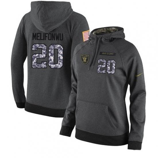 NFL Womens Nike Oakland Raiders 20 Obi Melifonwu Stitched Black Anthracite Salute to Service Player Performance Hoodie