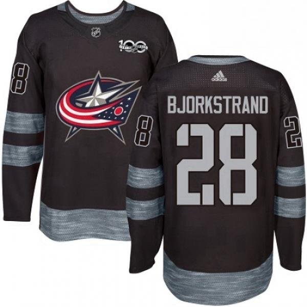 Mens Adidas Columbus Blue Jackets 28 Oliver Bjorkstrand Authentic Black 1917 2017 100th Anniversary NHL Jersey