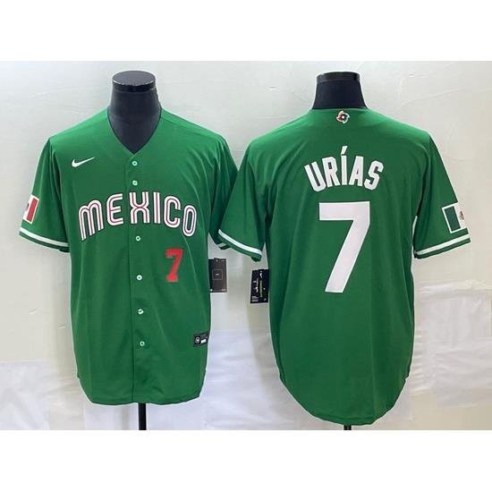 Men's Mexico Baseball #7 Julio Urias Number Green 2023 World Baseball Classic Stitched Jersey 1