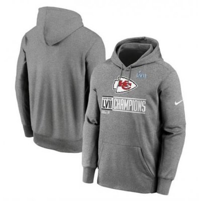 Men Kansas City Chiefs Gray Super Bowl LVII Champions Logo Fleece Pullover Hoodie