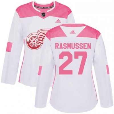 Womens Adidas Detroit Red Wings 27 Michael Rasmussen Authentic WhitePink Fashion NHL Jersey