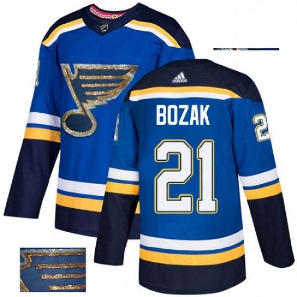 Mens Adidas St Louis Blues 21 Tyler Bozak Authentic Royal Blue Fashion Gold NHL Jersey