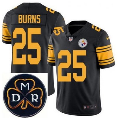 Men's Nike Pittsburgh Steelers #25 Artie Burns Elite Black Rush NFL MDR Dan Rooney Patch Jersey