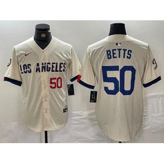 Men Los Angeles Dodgers 50 Mookie Betts Cream Stitched Baseball Jersey 2