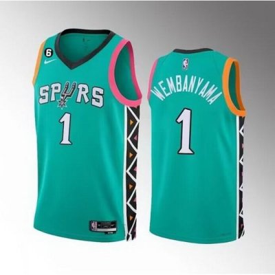 Men San Antonio Spurs 1 Victor Wembanyama Teal 2022 23 City Edition Swingman With NO 6 Patch Stitched Basketball Jersey