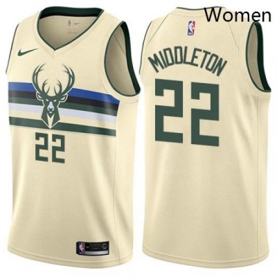 Womens Nike Milwaukee Bucks 22 Khris Middleton Swingman Cream NBA Jersey City Edition