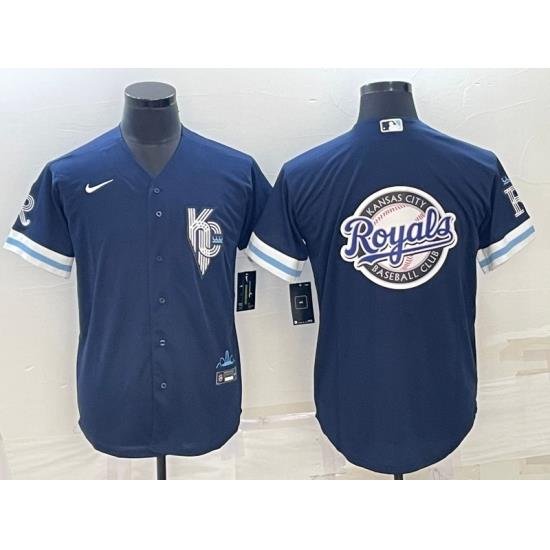 Men Kansas City Royals Navy Team Big Logo City Connect Cool Base Stitched Jersey