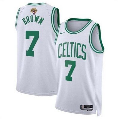 Men Boston Celtics 7 Jaylen Brown White 2024 Finals Association Edition Stitched Basketball Jersey