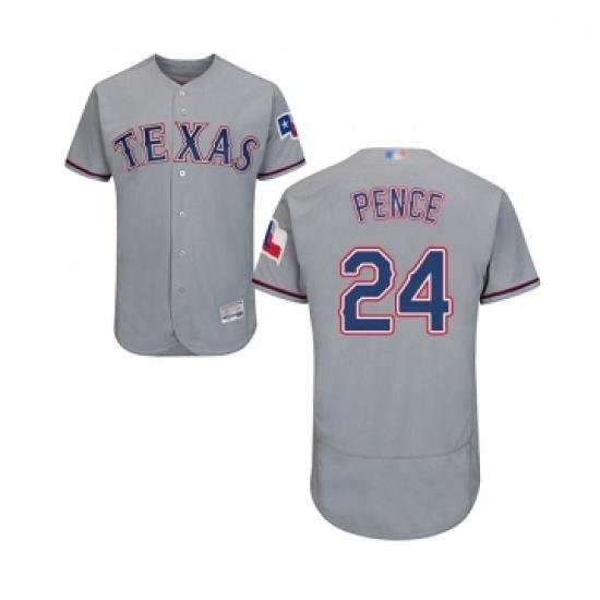 Mens Texas Rangers 24 Hunter Pence Grey Road Flex Base Authentic Collection Baseball Jersey