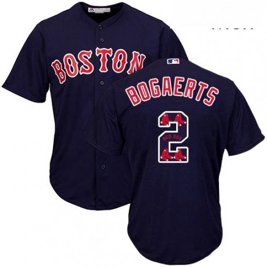 Mens Majestic Boston Red Sox 2 Xander Bogaerts Authentic Navy Blue Team Logo Fashion Cool Base MLB Jersey