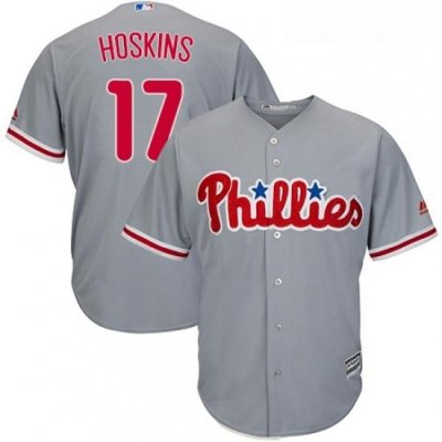 Youth Majestic Philadelphia Phillies 17 Rhys Hoskins Replica Grey Road Cool Base MLB Jersey