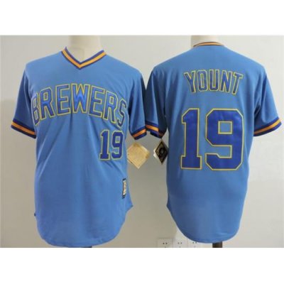 Men MilWaukee BreWers #19 Robin Yount Light Blue CooperstoWn Collection Jersey