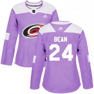 Womens Adidas Carolina Hurricanes 24 Jake Bean Authentic Purple Fights Cancer Practice NHL Jersey