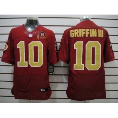 Nike Washington Redskins 10 Robert Griffin III Red Elite 80TH Patch Gold Number NFL Jersey