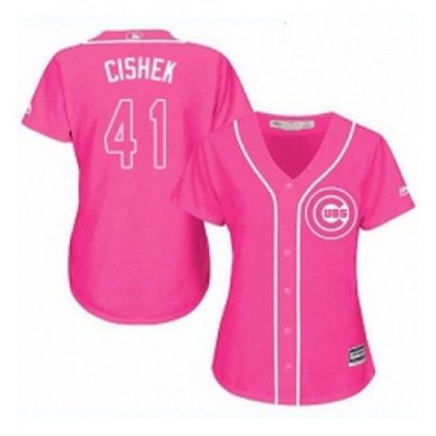 Womens Majestic Chicago Cubs 41 Steve Cishek Replica Pink Fashion MLB Jersey