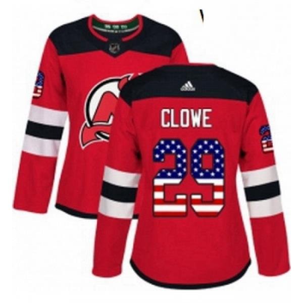 Womens Adidas New Jersey Devils 29 Ryane Clowe Authentic Red USA Flag Fashion NHL Jersey